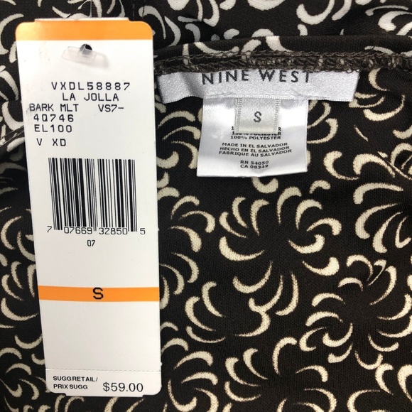 Nine West Brown Floral Faux Wrap Blouse Small - Picture 6 of 8